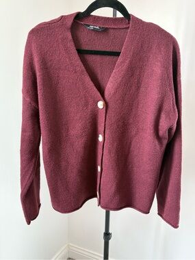 Cozy V-Neck Burgundy Button Cardigan